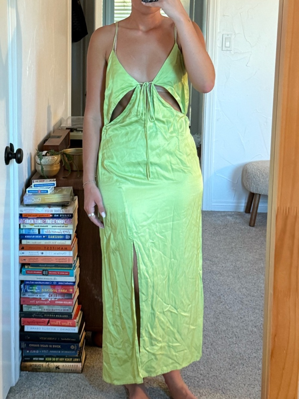 H&M Lime Green Cutout Slip Maxi Dress